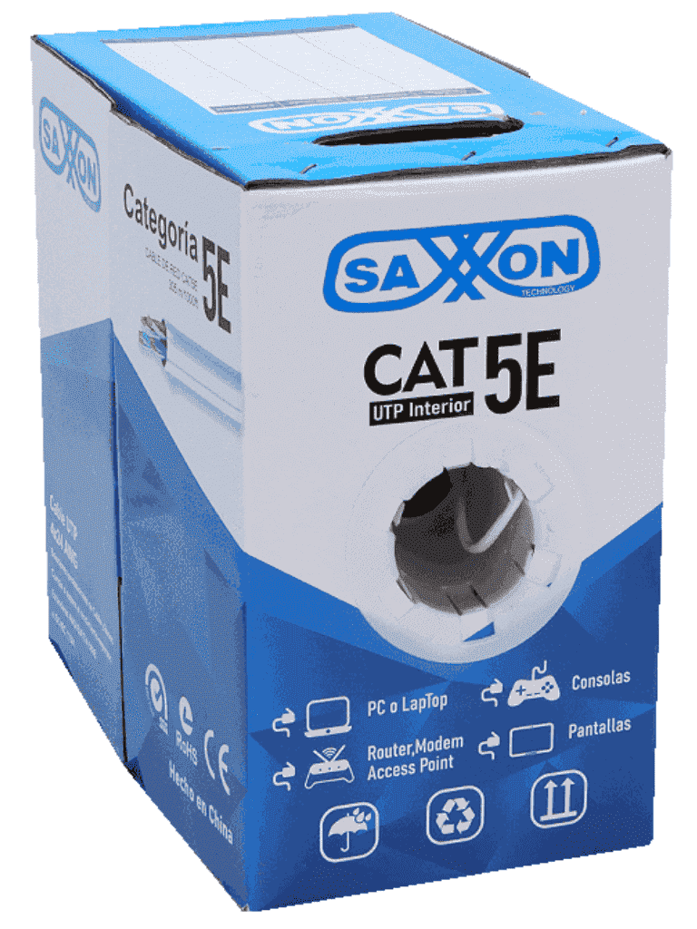 SAXXON OUTP5ECCA305BC - Bobina de Cable UTP Cat5e/ 305 Metros/ CCA/ Color Blanco/ Uso Interior/ Cert ISO9001/ UL 444/ RoSH/ ANSI/ TIA/ EI-568B