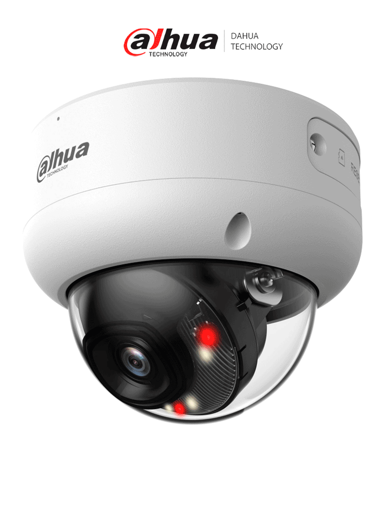 DAHUA DH-IPC-HDBW3449E-AS-IL - Cámara IP Domo Antivandálica de 4 Megapíxeles con Iluminador dual/ WizSense/ Lente de 2.8 mm/ 107 Grados de Apertura/ IR de 50 Metros/ SMD 4.0/ AI SSA/ 1 E&S de Alarma y Audio/ Ranura para MicroSD/ IP67/ IK10/ PoE/ — Dahua Technology · SKU DHT0040151