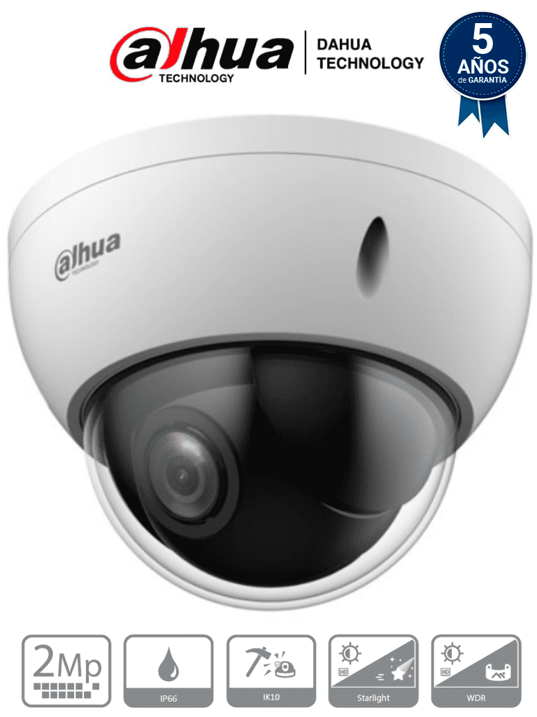 DAHUA SD22204DB-GC - Cámara PTZ Mini Domo Antivandálica de 2 Megapíxeles/ analógica / 4X de Zoom Óptico/ IP66/ IK10/ Starlight/ HLC/ 30FPS/ 3DNR/ — Dahua Technology · SKU DHT0330021