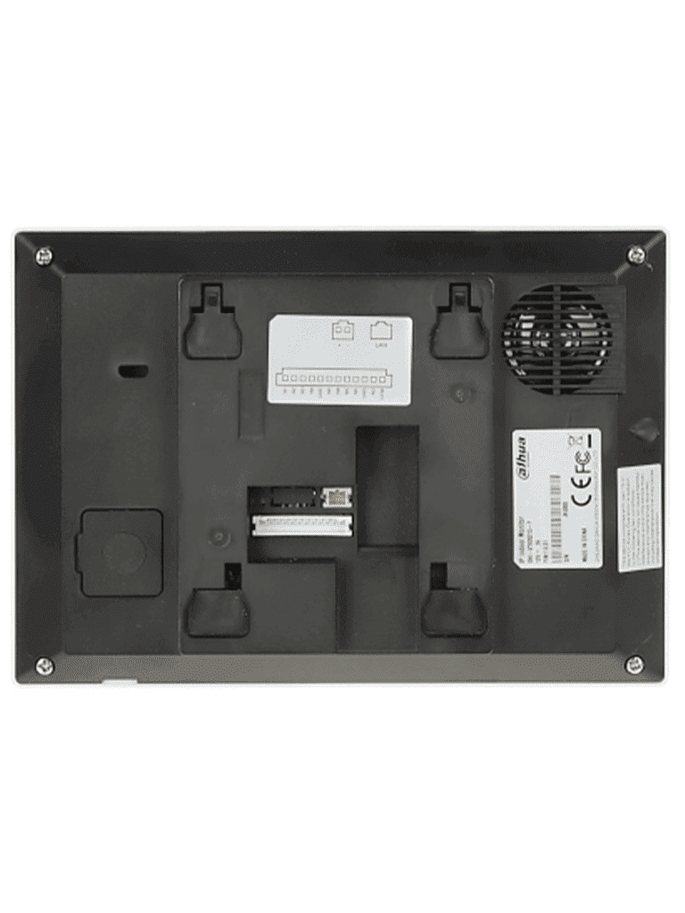 DAHUA VTH2621G-P - Monitor IP táctil de 7" en negro, Serie Lite, ideal para interiores. Soporta PoE estándar, hasta 4 cámaras de entrada y 4 monitores adicionales. Incluye modo No Molestar, 6 entradas/salidas de alarma, y compresión H.265
