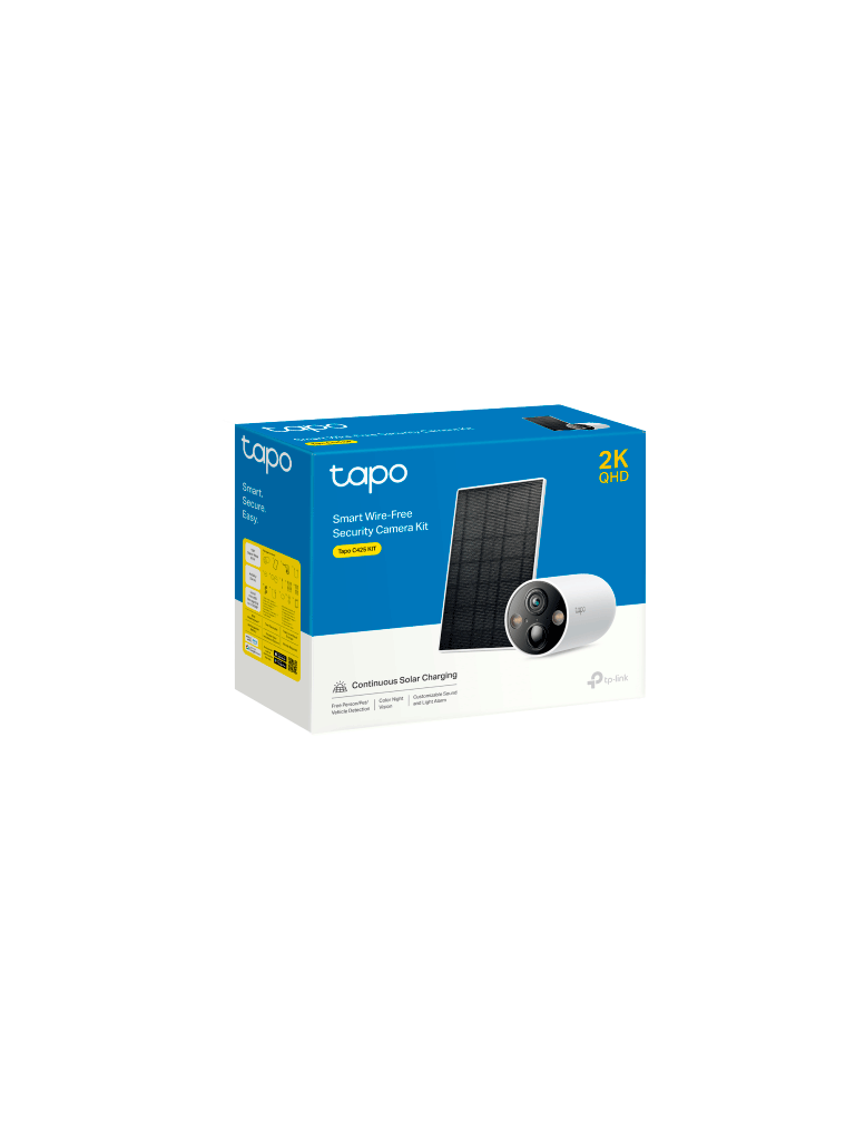 Tapo C425 KIT  Cámara de Vigilancia Wi-Fi Solar con Vista 2K QHD y Detección IA Avanzada gratuita,  Grabación de Vídeo 2K QHD, Alimentación Ininterrumpida. IP66.