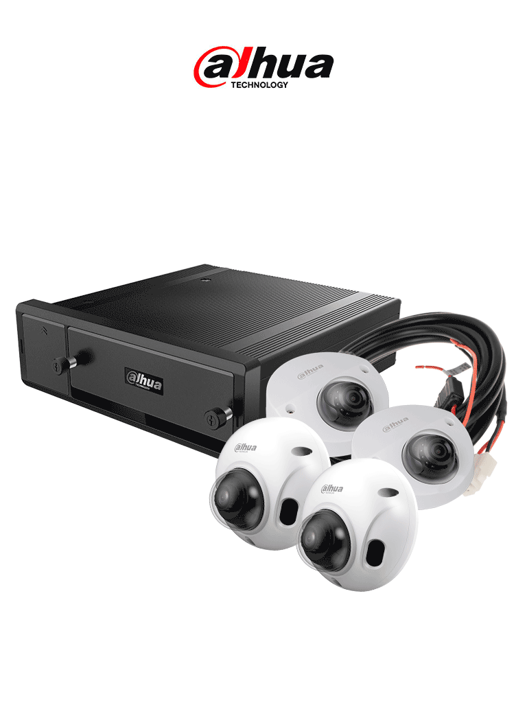 DAHUA AUTOBÚS INTELIGENTE - Paquete de solución móvil IP que incluye: 1 grabador móvil IP de 8 canales, 2 cámaras IP para conteo de personas, 2 cámaras IP domo de 2 MP y el cable extensor de alimentación, Mobile Center