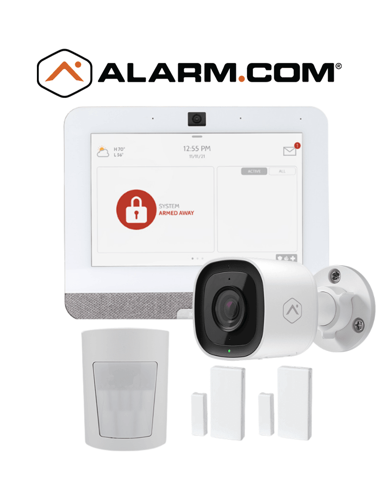 QOLSYS IQ4 Video Premium - Paquete que contiene Sistema de Alarma IQ 4 POWER G ONLY , con pantalla táctil de 7", Power G 915 Mhz  1 sensor PIR inalámbrico PGP9914, 2 sensores magnéticos inalámbricos PG9303 y Cámara exterior alarm.com ADCV724