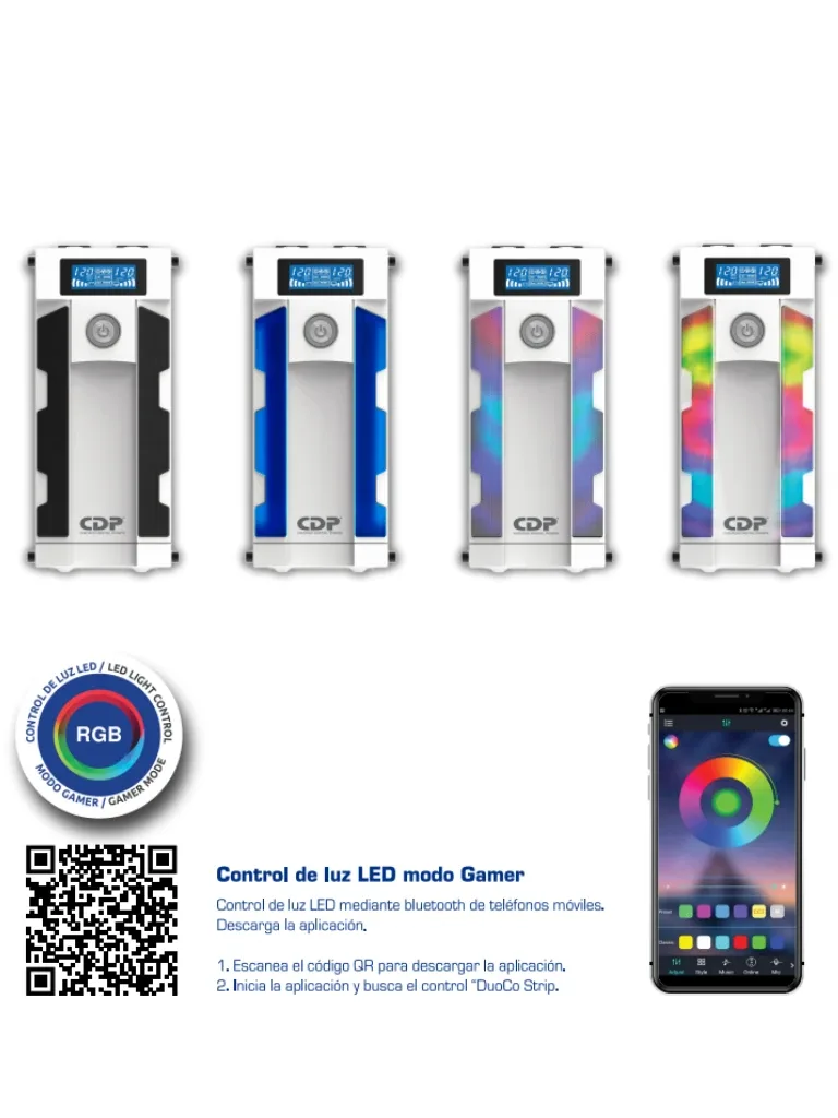 CDP GSMART1516 1500VA/900W UPS Smart, AVR 16 Salidas, Puerto de carga USB (8 USB-A y 2 USB-C), 210 joules, Luz RGB, LCD, 120 Vac