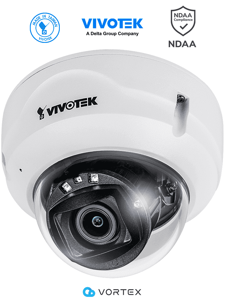 VIVOTEK FD839-EHTV - Cámara IP VORTEX Essential Series domo exterior 5 MP, lente varifocal 2.8-10mm, micrófono integrado, IR 30m, WDR Pro, IP66, IK10, NDAA, almacenamiento interno 256GB · SKU VIV0040019