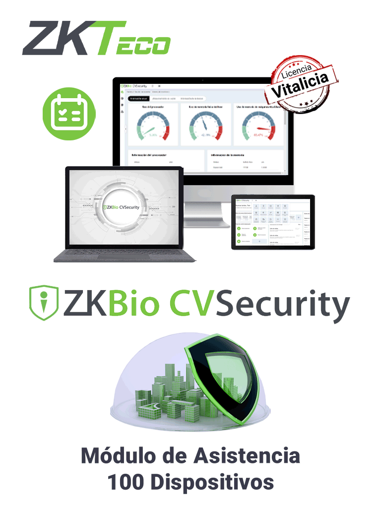 ZKTECO ZKBIOCVTAP100 - Modulo Vitalicio de Asistencia para BioCVSecurity para 100 puntos de asistencia  / Hasta 30 000 Usuarios