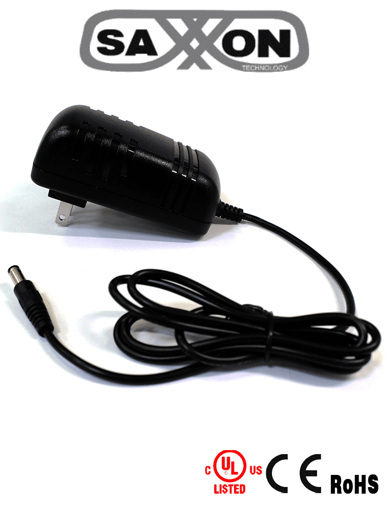 SAXXON PSU1202E - Fuente de Poder Regulada de 12 Vcc 2 Amperes/ Con Cable de 1.2 Metros/ Conector Macho/ Especial para Camaras de CCTV/ Usos Multiples/ · SKU TVN171015