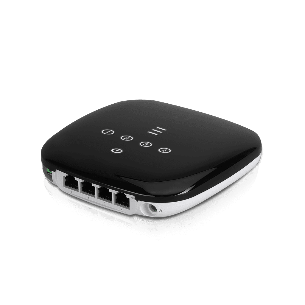 UBIQUITI UF-WIFI - UFiber WiFi 802.11n GPON ONU, Unidad de Red Óptica con 1 puerto WAN GPON (SC/APC) y 4 puertos LAN Gigabit Ethernet.
