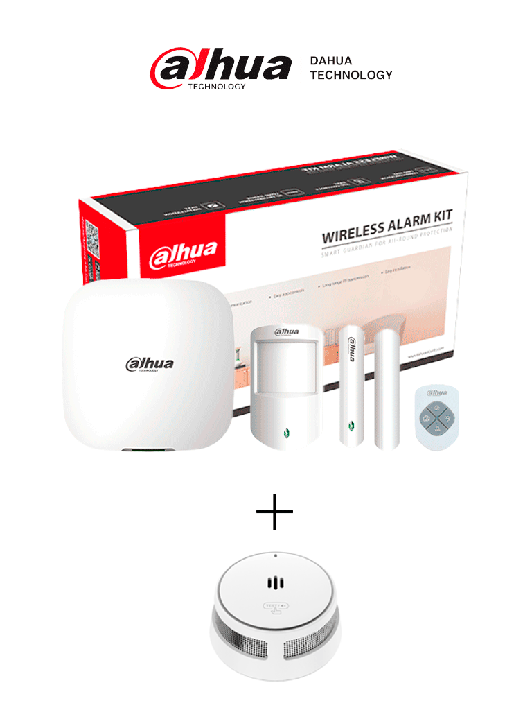 DAHUA PAQUETE SAFE HOME - Paquete de intrusión y detección de incendio residencial, Incluye: KIT ART-ARC3000H-03-W2 (Airshield) + detector de humo autónomo GRATIS, El detector de humo genera una alerta local mediante una sirena de 85 dB