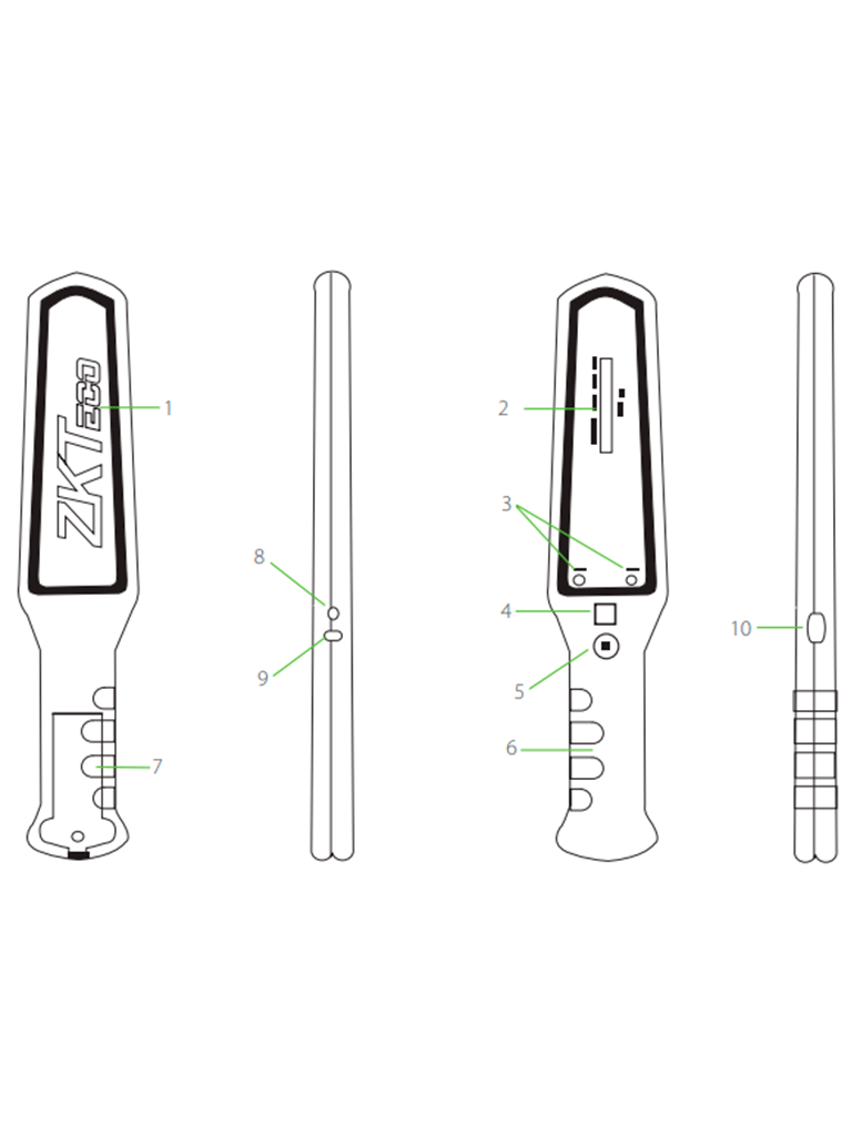 ZKTECO D180 - Detector de metales portátil con alta sensibilidad, indicador visual, alarmas sonora y vibración. Su batería recargable de 9VDC proporciona hasta 40 horas de uso continuo, ideal para aplicaciones de seguridad eficientes y prolongadas.