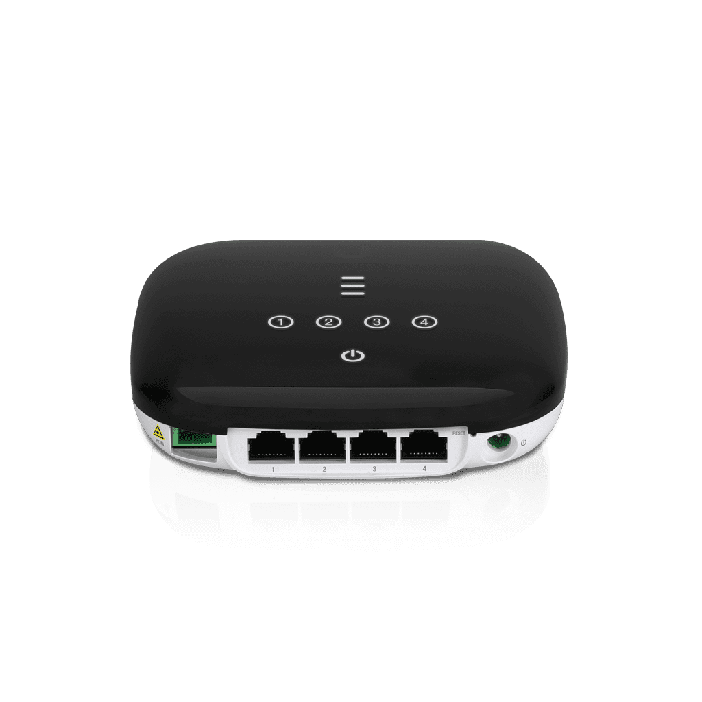 UBIQUITI UF-WIFI - UFiber WiFi 802.11n GPON ONU, Unidad de Red Óptica con 1 puerto WAN GPON (SC/APC) y 4 puertos LAN Gigabit Ethernet.
