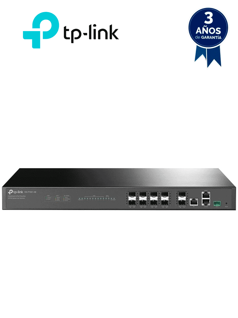 TP-LINK DS-P7001-08 - DeltaStream - OLT de 8 puertos GPON con capacidad de conexión de hasta 1,024 ONUs, 1 puerto Gigabit RJ45 Uplink, 2 puertos SFP+ Uplink y fuentes redundantes AC-AC incluidas. Administración desde la nube (DPMS).