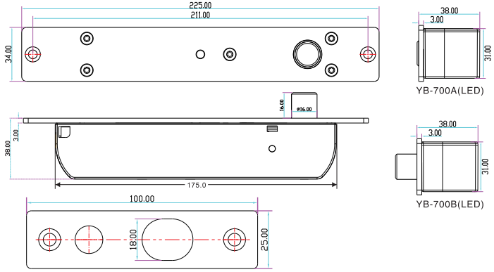 YLI YB700ALED - Cerradura eléctrica de Perno con indicador led, de uso rudo para control de acceso , cuenta retardo de tiempo de 3,6 y 9 segundos con hasta 2000 Kg de fuerza de sujeción