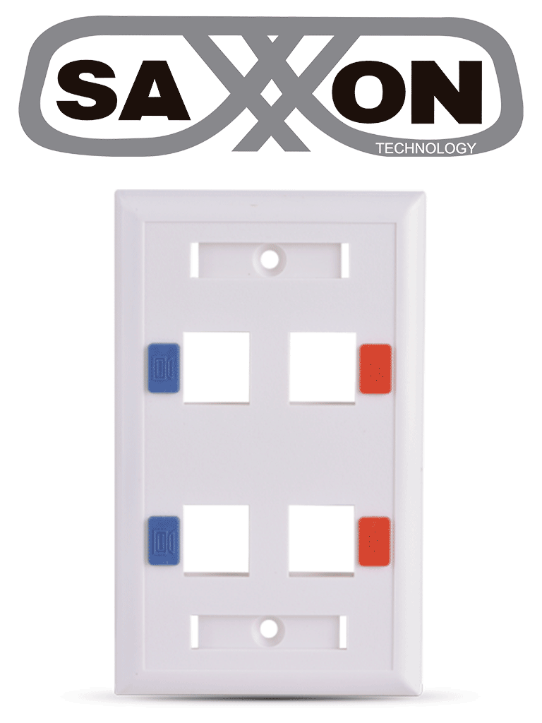 SAXXON A1754E - Placa de pared / Vertical / 4 Puertos tipo keystone / Color blanco / Con etiquetas · SKU TCE339085