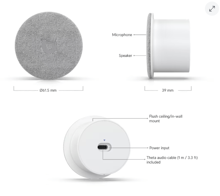 UBIQUITI KIT UVC-AI-THETA + UVC-AI-THETA-AUDIO - Kit de videovigilancia que integra cámara modular y módulo de audio para captura de video y sonido en interiores. Diseño discreto, analítica inteligente y gestión centralizada mediante UniFi Protect.
