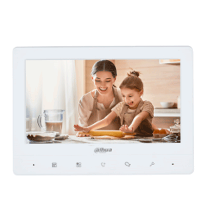 DAHUA KTA02M - Kit de videoportero analógico con frente de calle metálico y cámara de 1.3 MP, DWDR e IR automático. Incluye monitor TFT de 7", entrada y salida de audio, y soporte para botón de salida. Ideal para seguridad y comodidad