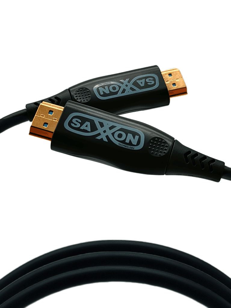 SAXXON SX30HDF047 - Cable HDMI de 30 Metros por Fibra Óptica 4K@60Hz / Fibra 4 hilos + 7 hilos cobre estañado / Compatible con HDMI 2.0 / Alta velocidad 18 Gbps / 3D / HDR / Caja de Aleación de Zinc / Calidad Premium