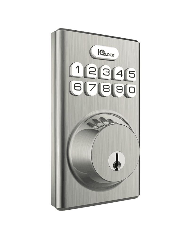QOLSYS IQDLK-PGK-SN Cerradura con botón pulsador - Cerradura Inteligente PowerG, color Níquel Satinado (Satin Nickel)