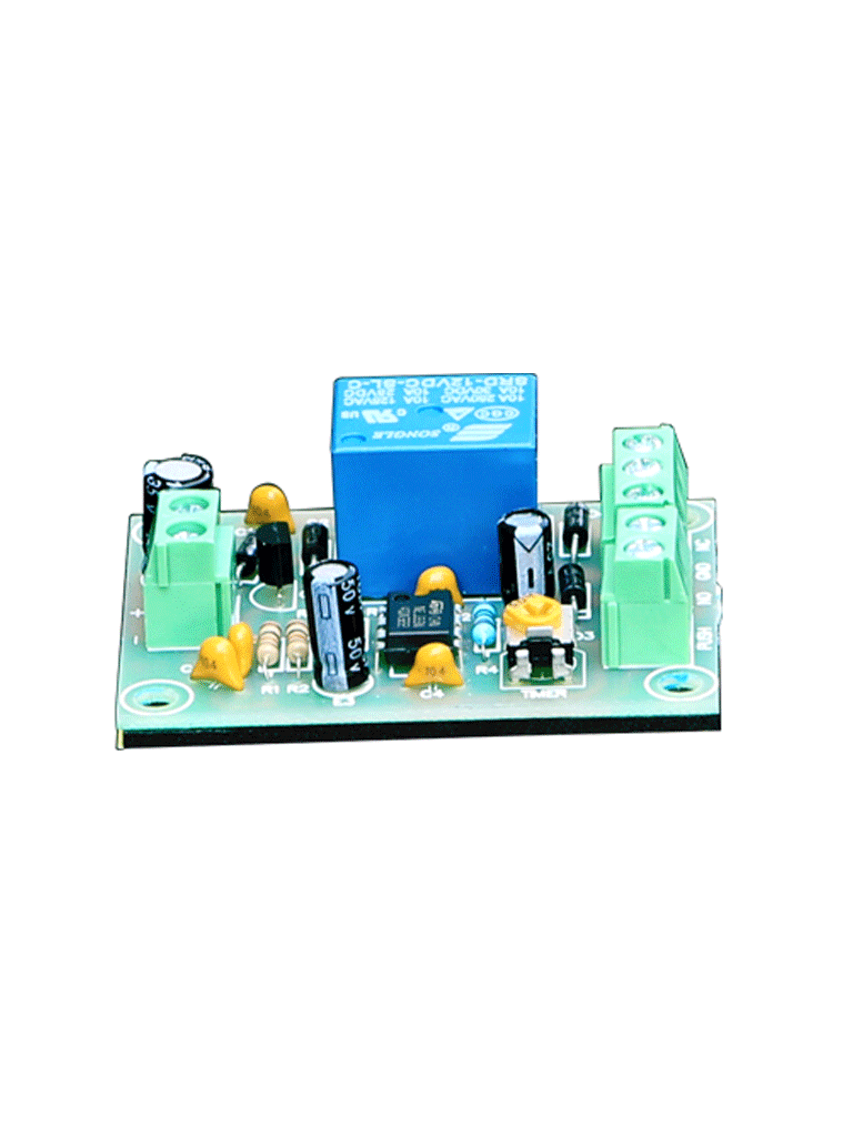 YLI PCB505 - Módulo de Relevador con Retardo de Tiempo ajustable / Salidas  NC y NO / Conexión de botón / Voltaje 12 VDC / 1 a 30 segundos