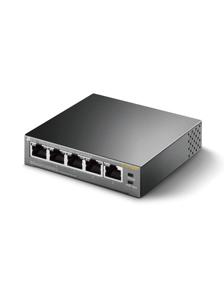 TP-LINK TL-SF1005P - Switch PoE no administrable con 5 puertos Fast Ethernet, incluyendo 4 puertos PoE AF. Suministro PoE hasta 67W y modo extendido para conexiones de hasta 250m.