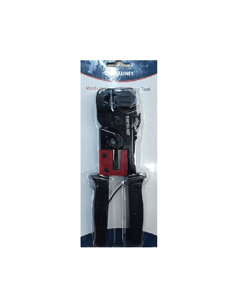 INTELLINET 210836 - PINZA P/CRIMPEAR  RJ11-6P4C, 6P2C/RJ11 RJ12-6P6C RJ45-8P8C, 8P6C, 8P4C, 8P2C/ Corta y quita el forro del cable / Fabricada en Acero al carbón / Mango Antiderrapante /