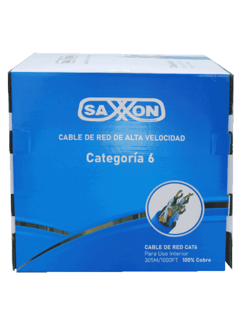 SAXXON OUTP6COP305B - Cable UTP Cat6 100% cobre, 305 metros, bobinado REELEX, color azul para interior. Certificado ISO9001, UL 444, RoHS, ANSI/TIA/EIA. Ideal para redes de datos y video.