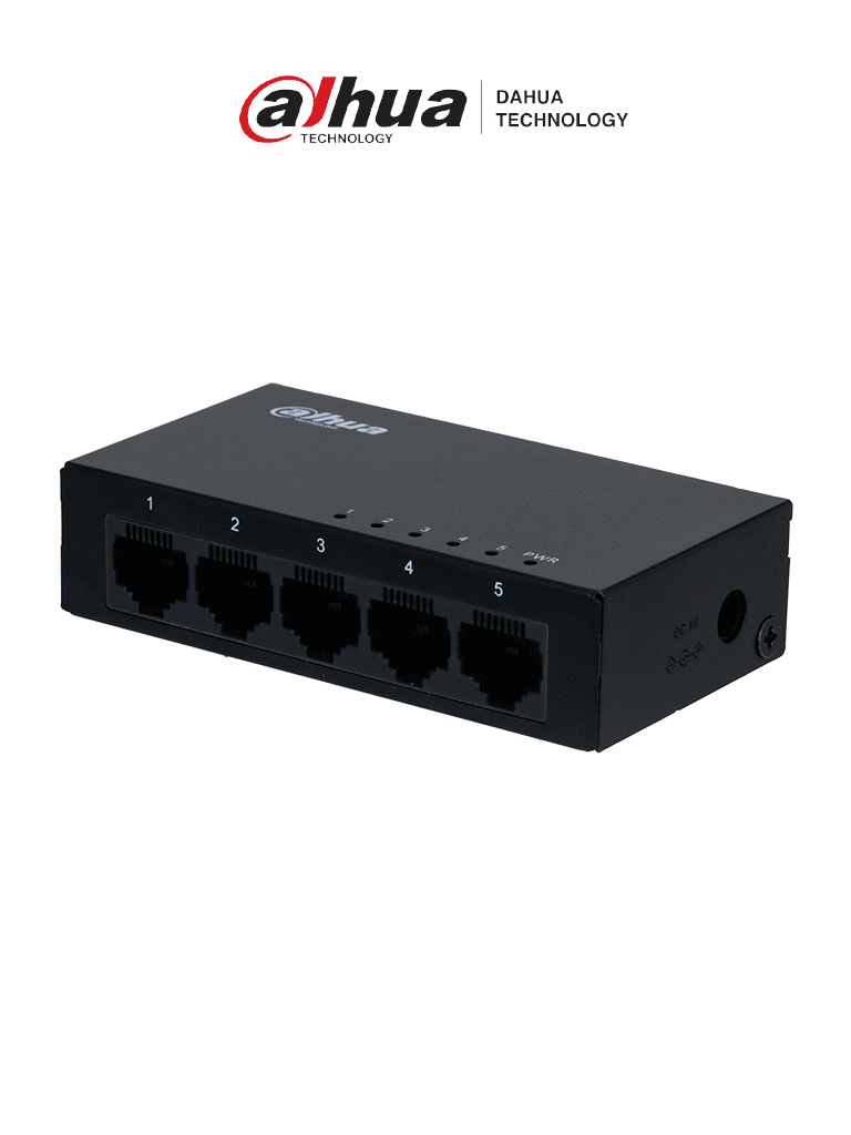 DAHUA PFS3005-5GT - Switch Gigabit de 5 Puertos No Administrable/ Capa 2/ 10/100/1000 Base-T/ Carcasa Metalica/ Switching 10G/ Tasa de Reenvio de Paquetes 7.44 Mbps/ Memoria Bufer de Paquetes 1Mb/ Con Proteccion de Descargas/ — Dahua Technology · SKU DRD0950004