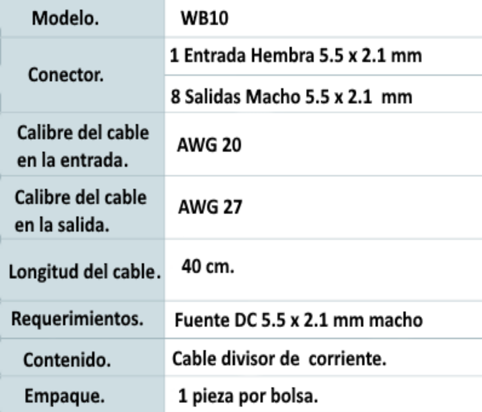 SAXXON PSUWB10 - Divisor de Energía para 8 Camaras/ 1 Conector Hembra + 8 Conectores Macho/ 2.1 mm/