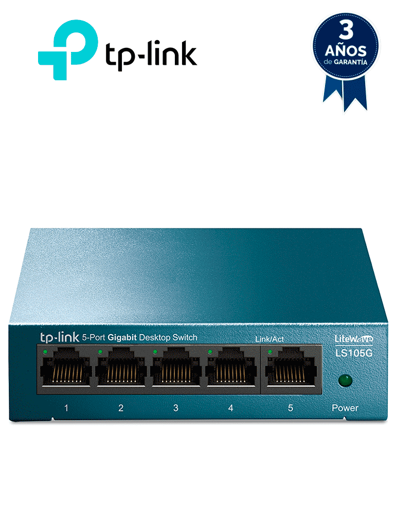 TP-LINK LS105G - Switch de escritorio Gigabit de 5 puertos 10/100/1000Mbps y carcasa metálica. — TP-Link · SKU TPL3700005