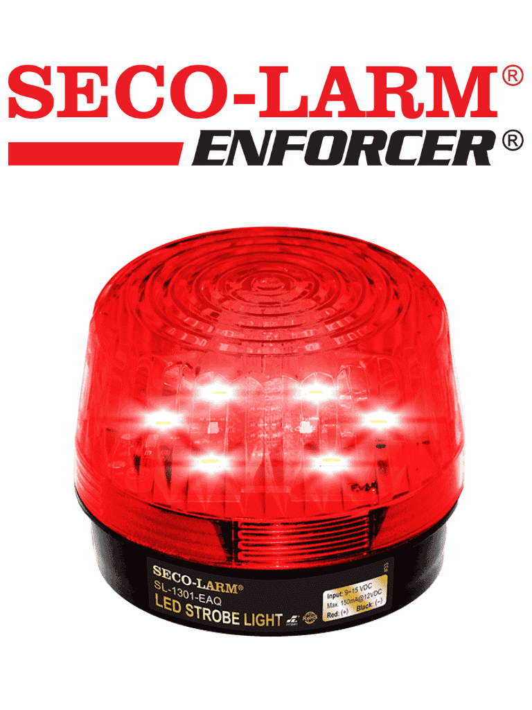 Seco-Larm SL1301EAQR - Luz Estroboscópica LED Alámbrica, de 9 a 15 VDC, Roja Compatible IHORN / RISCO / DSC / BOSCH — SECO-LARM · SKU SEC1190006