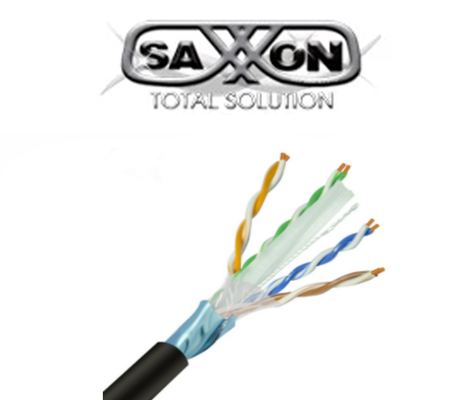 SAXXON OFTPCAT6COPEXT - Bobina de Cable FTP Cat6 100% Cobre/ 305 Metros/ Blindado/ Color Negro/ Uso Exterior/ Ideal para Cableado de Redes de Datos y Video/ Cert ISO9001/ UL / RoSH/
