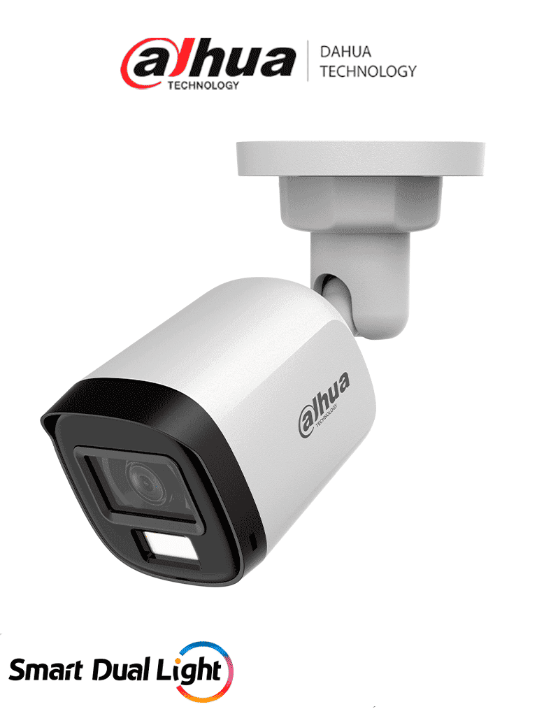 DAHUA DH-HAC-B1A51N-U-IL-A -Cámara Bullet de 5 MP Serie Cooper/ Lente 2.8 mm Apertura Hasta 106°/ Iluminación Dual Inteligente/ Iluminación Hasta 30Mts con IR +20Mts Luz Calida/ Micrófono Incorporado/ Plástico/ Para ExteriorIP67 — Dahua Technology · SKU DHT0290105