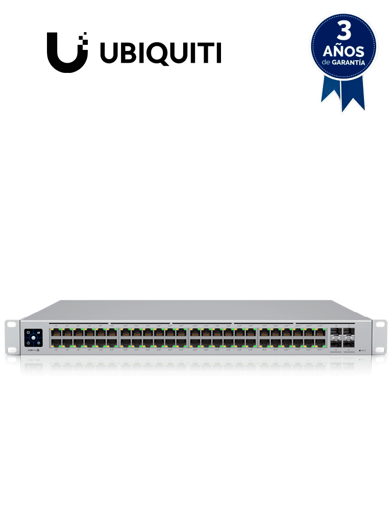 UBIQUITI USW-PRO-48-POE - UniFi Switch Gigabit PoE PRO con 48 puertos PoE Gigabit Ethernet, 4 puertos SFP de 1-10G, 600W de potencia PoE, compatible con PoE at/bt y pantalla informativa · SKU UBI1850001