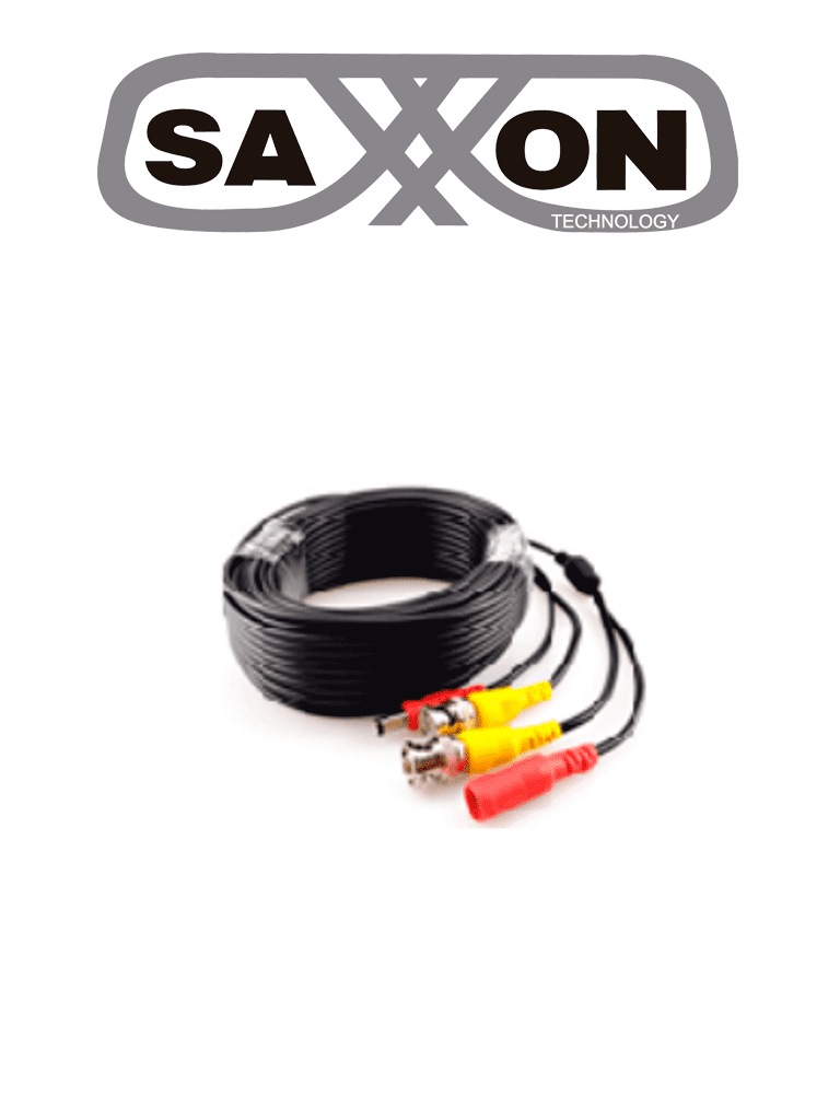 SAXXON SXWB20 - Cable Coaxial Armado / Siamés / Conector BNC RG59 + Conector de Energía / 20 Metros / Para Cámaras 4K / 100% Cobre / Uso interior /