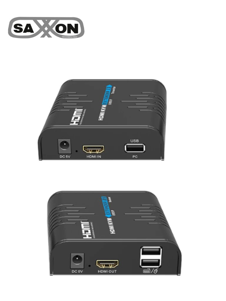 SAXXON LKV373KVM-5.0- Kit Extensor HDMI/KVM para Hasta 120 metros/ Resolución 1080p@60Hz/ Soporta Cableado con CAT 5e y 6/ 30 HZ/ 2 Puertos USB para Conectar Teclado y/o Mouse/ 5 VCD/ Plug and Play/ Punto a Punto o Punto Multipunto con Switch/