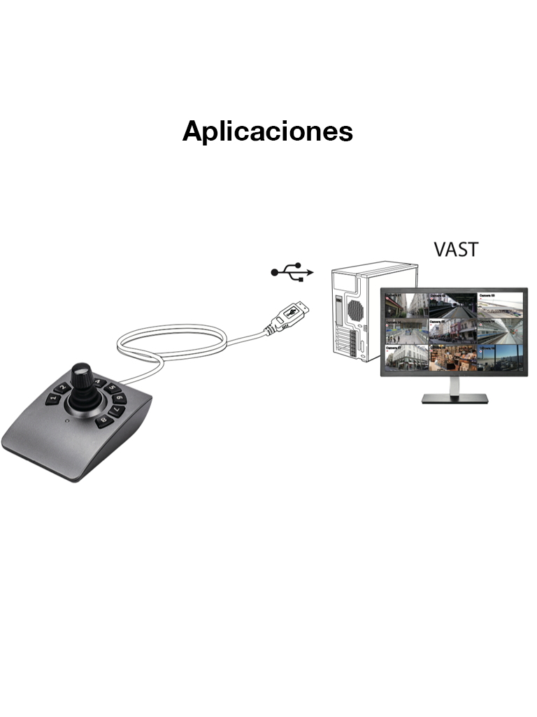 VIVOTEK AJ-001 - Control de palanca joystick para NVR, PTZ y Software VAST 2, VSS VIVOTEK con 8 teclas y conector USB