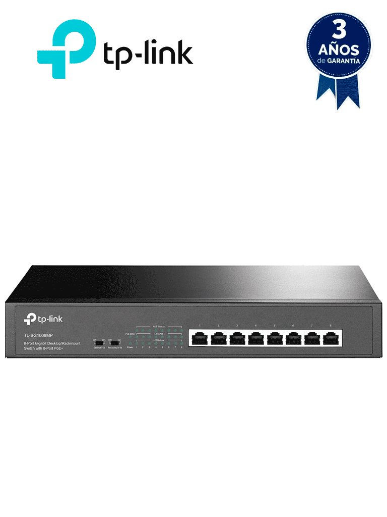TP-LINK TL-SG1008MP - Switch Gigabit PoE+ no administrable de 8 puertos 10/100/1000 Mbps, para escritorio — TP-Link · SKU TPL3720003