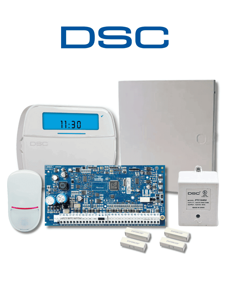 DSC NEO-ICON-SB - Paquete SERIE NEO con panel HS2032 de 8 zonas cableadas expandible a 32/Teclado de Iconos HS2ICN /Sensor PIR LC200 Cableado/2 contactos blancos cableados/Transformador/Gabinete GTVCMX003/Sin Batería/ · SKU DSC2480035