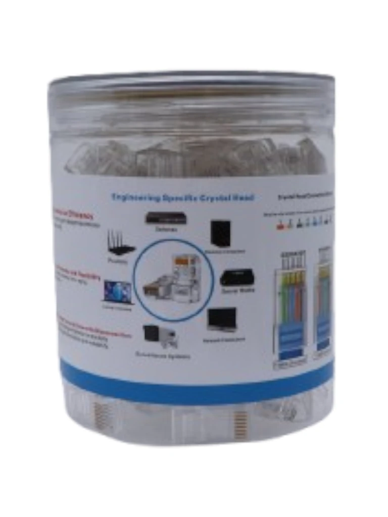 TCE LN-NET-RJCAT5E-30u - Bote con 100 Plugs RJ45 Cat5e, Sin Blindaje, Chapado en Oro 30 Micras, Conector Modular para Redes Ethernet y Cableado Estructurado
