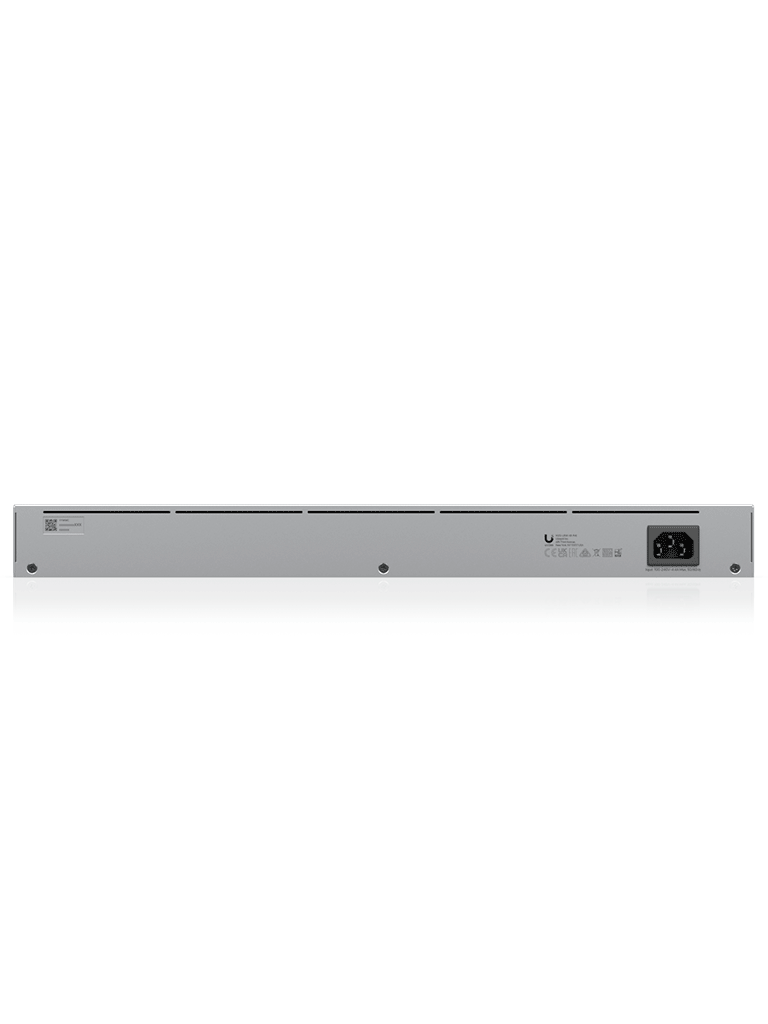 UBIQUITI USW-48-POE UniFi Switch de Capa 2 con 48 puertos (32 PoE 802.3af/at + 16 Gigabit) y 4 puertos 1G SFP, con una potencia de 195W y pantalla informativa.