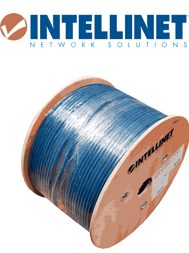 INTELLINET 705042 Bobina de Cable Cat6a, CM S/FTP, Rollo de 305 m, Filamento sólido 100% cobre, Clasificación CM, Azul, empaque en carrete