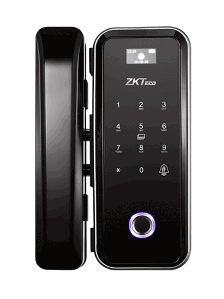 ZK GL300 - Cerradura Biométrica para Puertas de Vidrio, Compatible con Anchos de Puerta de 10 a 12 mm, Capacidad para 100 Usuarios, Control Remoto Incluido, Compatible con Tarjetas Mifare 13.56 MHz