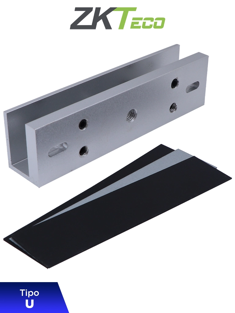 ZKTECO LMB120U - Soporte de Montaje para Puertas de Vidrio sin Marco, Tipo U, Aluminio Anodizado, Compatible con Cerradura Magnética LM120 — ZKTeco · SKU ZKC0770002