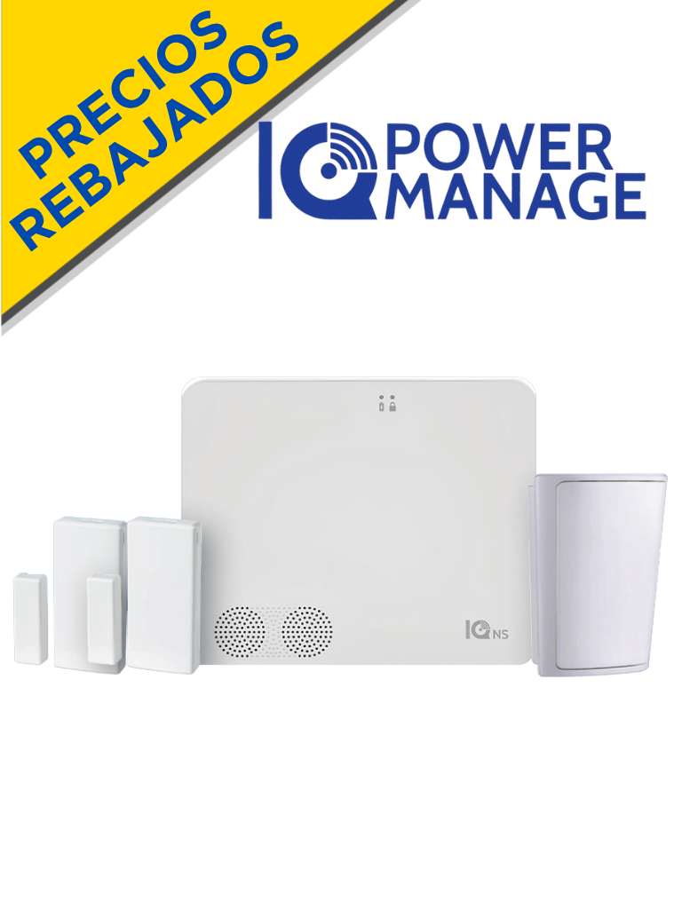 QOLSYS IQ4NS POWER MANAGE PACK - Paquete que contiene Sistema de Alarma IQ4 NS autocontenido sin pantalla, 1 sensor PIR inalámbrico PGP9914 y 2 sensores magnéticos inalámbricos PG9303