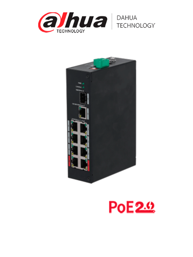 DAHUA PFS3110-8ET-96 - Switch PoE de 10 Puertos/ 8 Puertos PoE/ 1 Puerto SFP de 1000 Mbps/ 1 Puerto Puerto RJ45 10/100/1000/ 96 Watts Totales/ Soporta PoE Watchdog/ Switching 7.6 Gbps/ Tasa de Reenvio de Paquetes de 4.17 Mbps/ — Dahua Technology · SKU DRD6100004