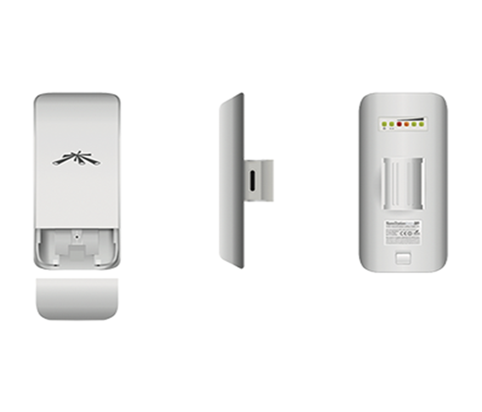 UBIQUITI NANOSTATION LOCOM2 - Radio con antena integrada Airmax 2.4GHz para uso en exteriores con tecnología MIMO. Cuenta con un panel de antena de 8 dBi y una potencia de transmisión de 23 dBm, ofrece un rendimiento de hasta 150 Mbp